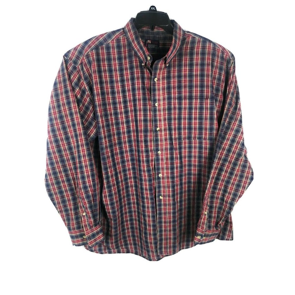Trading Company Men's Long Sleeve XXL Red Blue Check Polyester Blend Casual A53